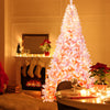 7.5 FT Pre-Lit Artificial Christmas Tree with Snow Flocked Pink Leaves