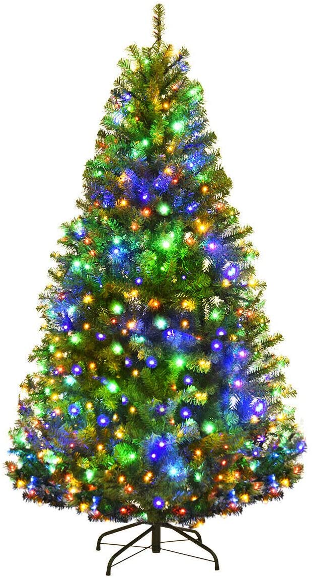 4/5/6/7/8/9 FT Pre-Lit Artificial Christmas Tree w/ 100/150/350/500/750/1000 Warm White & Multicolored LED Lights
