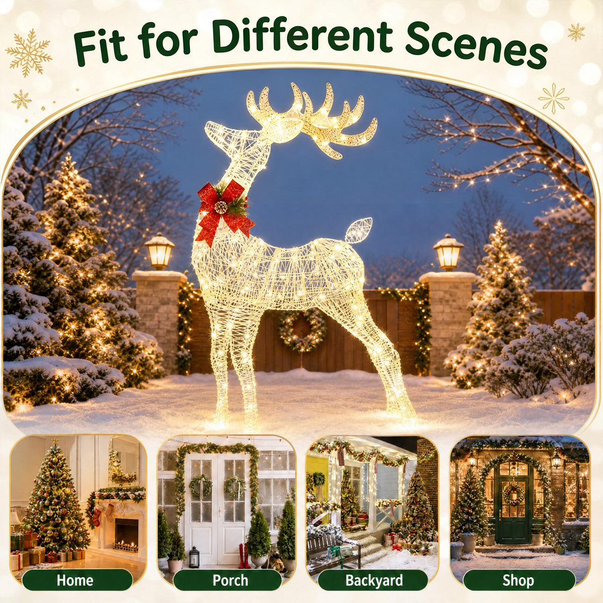 Lighted Standing Reindeer Christmas Decoration, Pre-Lit 120 LED Lights Artificial Christmas Décor with Ground Stakes and Zip Ties