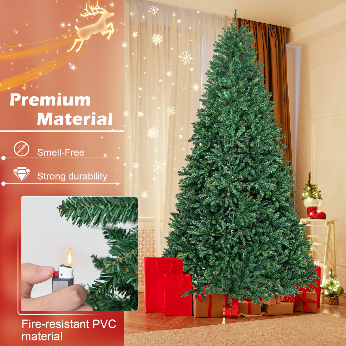 LuckTree Hinged Christmas Tree PVC Artificial Tree Home Holiday Décor w/Metal Stand (7.5 FT)