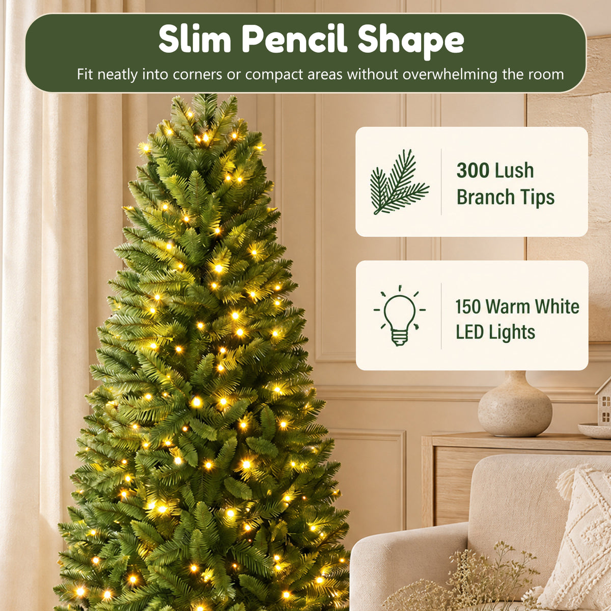 5FT/6FT/6.9FT Artificial Christmas Tree, Modern Christmas Tree w/ LED Lighting