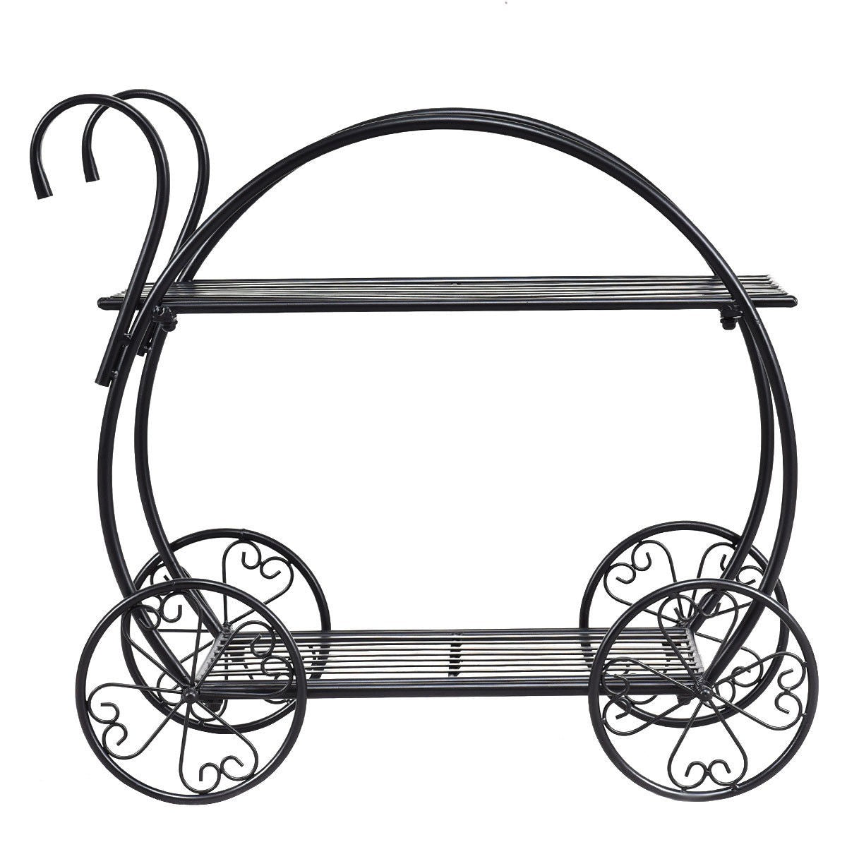 Garden Cart Metal Plant Stand with 4 Decorative Wheels