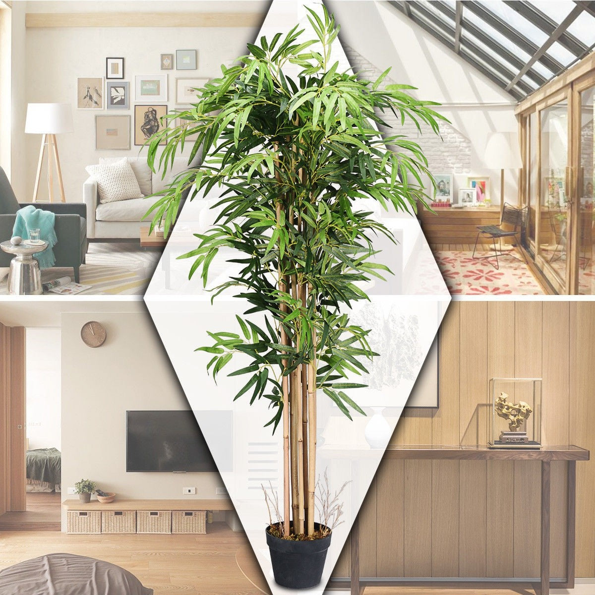 Fake Bamboo Tree Artificial Greenery Plants in Nursery Pot Decorative Trees for Home - LucktreeUS