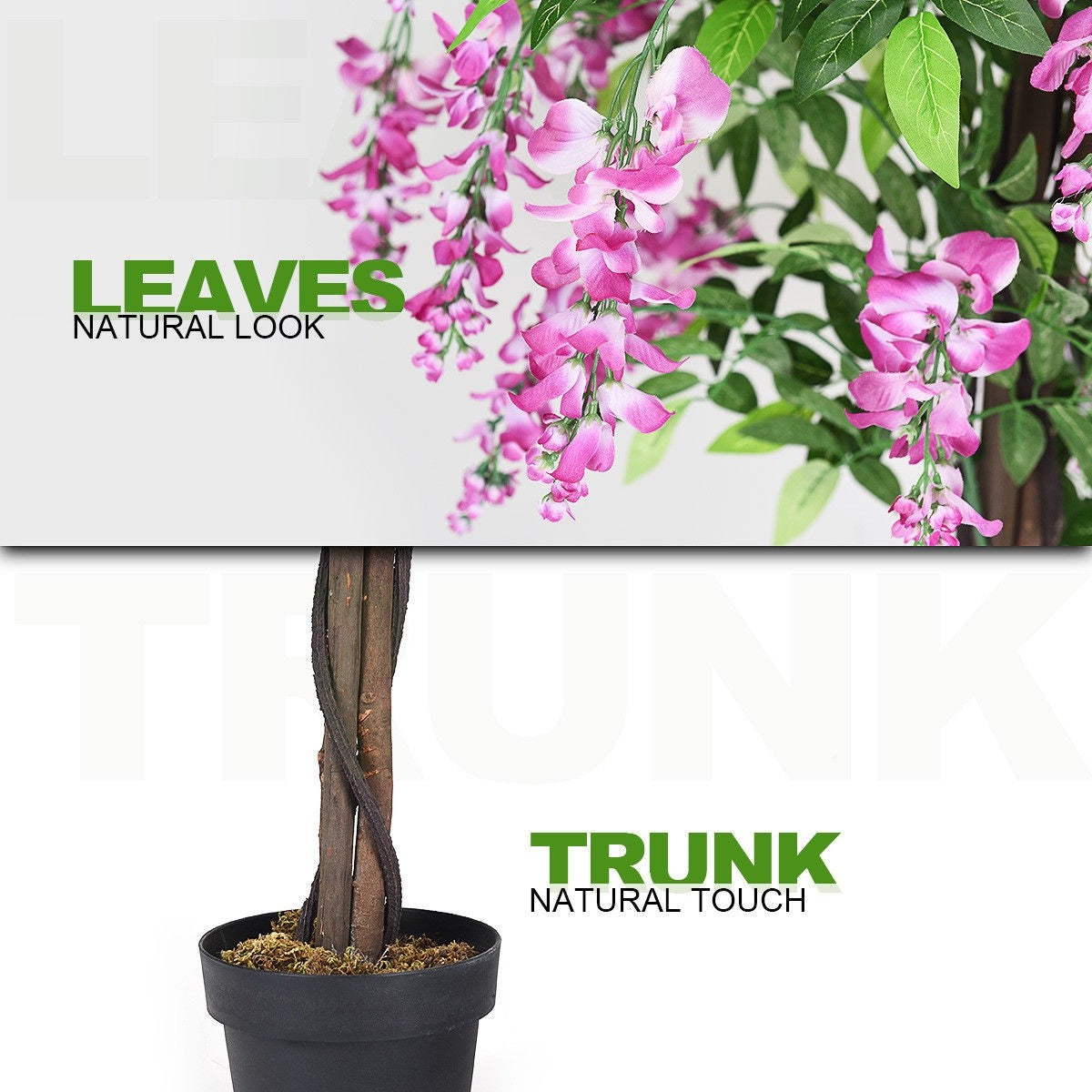6FT Fake Wisteria Tree Artificial Greenery Plants in Nursery Pot Decorative Trees for Home - LucktreeUS