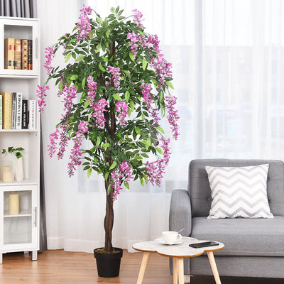 6FT Fake Wisteria Tree Artificial Greenery Plants in Nursery Pot Decorative Trees for Home - LucktreeUS