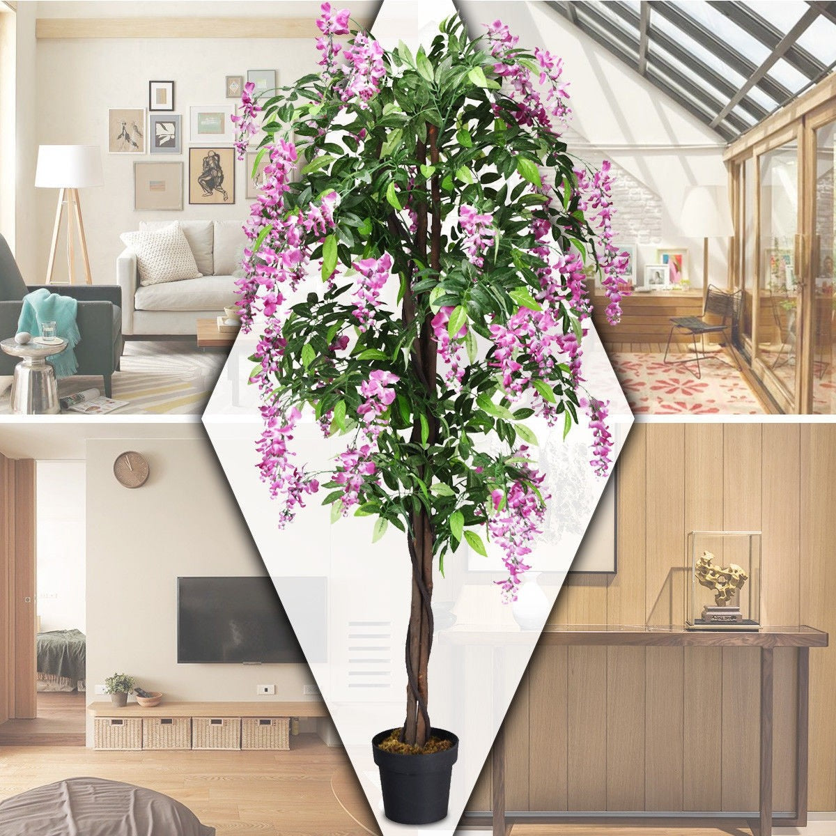 6FT Fake Wisteria Tree Artificial Greenery Plants in Nursery Pot Decorative Trees for Home - LucktreeUS