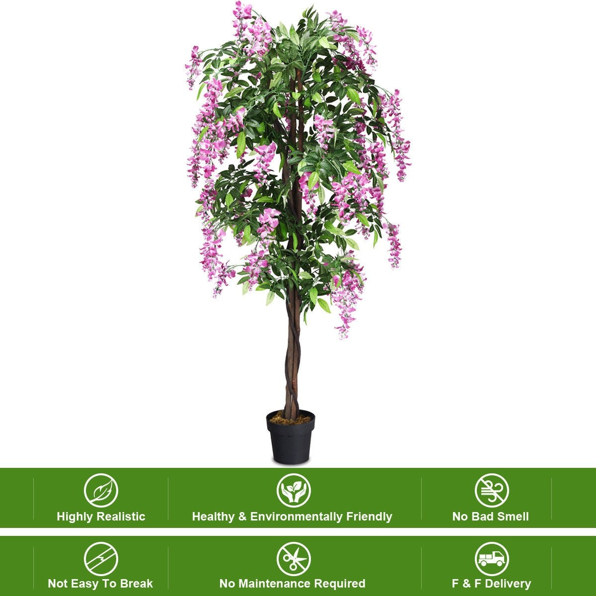 6FT Fake Wisteria Tree Artificial Greenery Plants in Nursery Pot Decorative Trees for Home - LucktreeUS