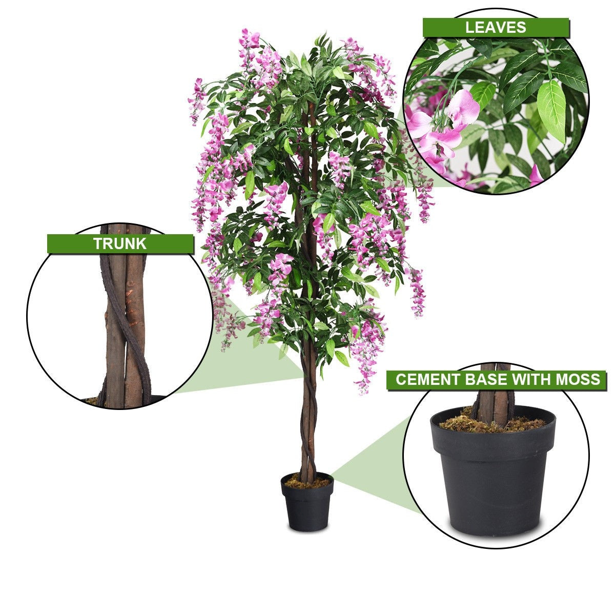 6FT Fake Wisteria Tree Artificial Greenery Plants in Nursery Pot Decorative Trees for Home - LucktreeUS