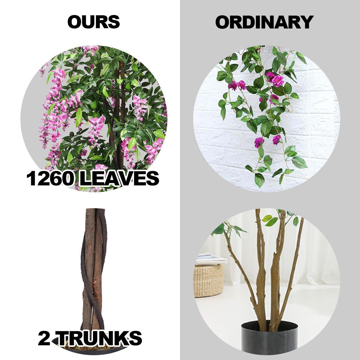 6FT Fake Wisteria Tree Artificial Greenery Plants in Nursery Pot Decorative Trees for Home - LucktreeUS