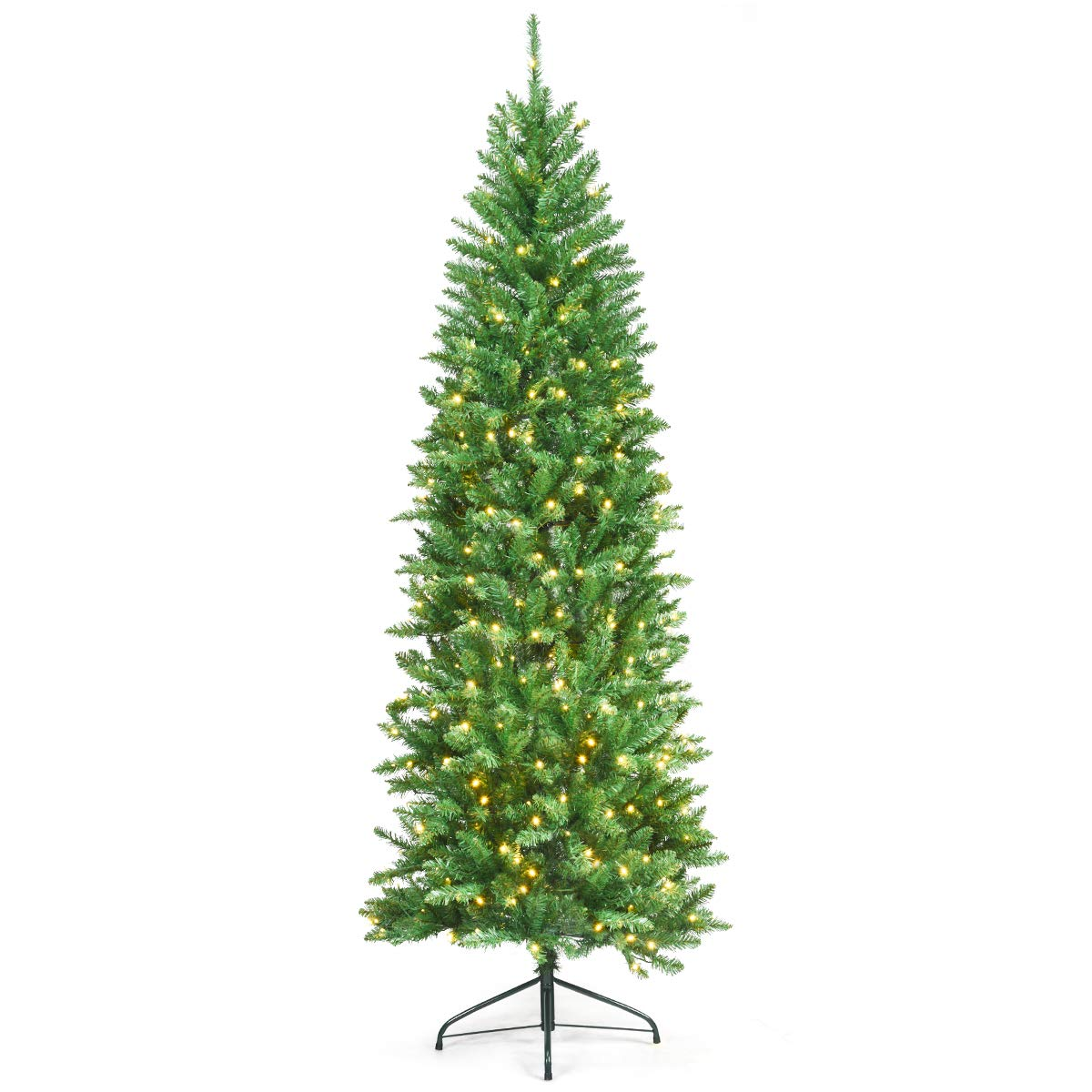Lucktree 6ft Pre-lit Artificial Christmas Tree, Hinged Fir Pencil Christmas Tree with 250 LED Lights - LucktreeUS