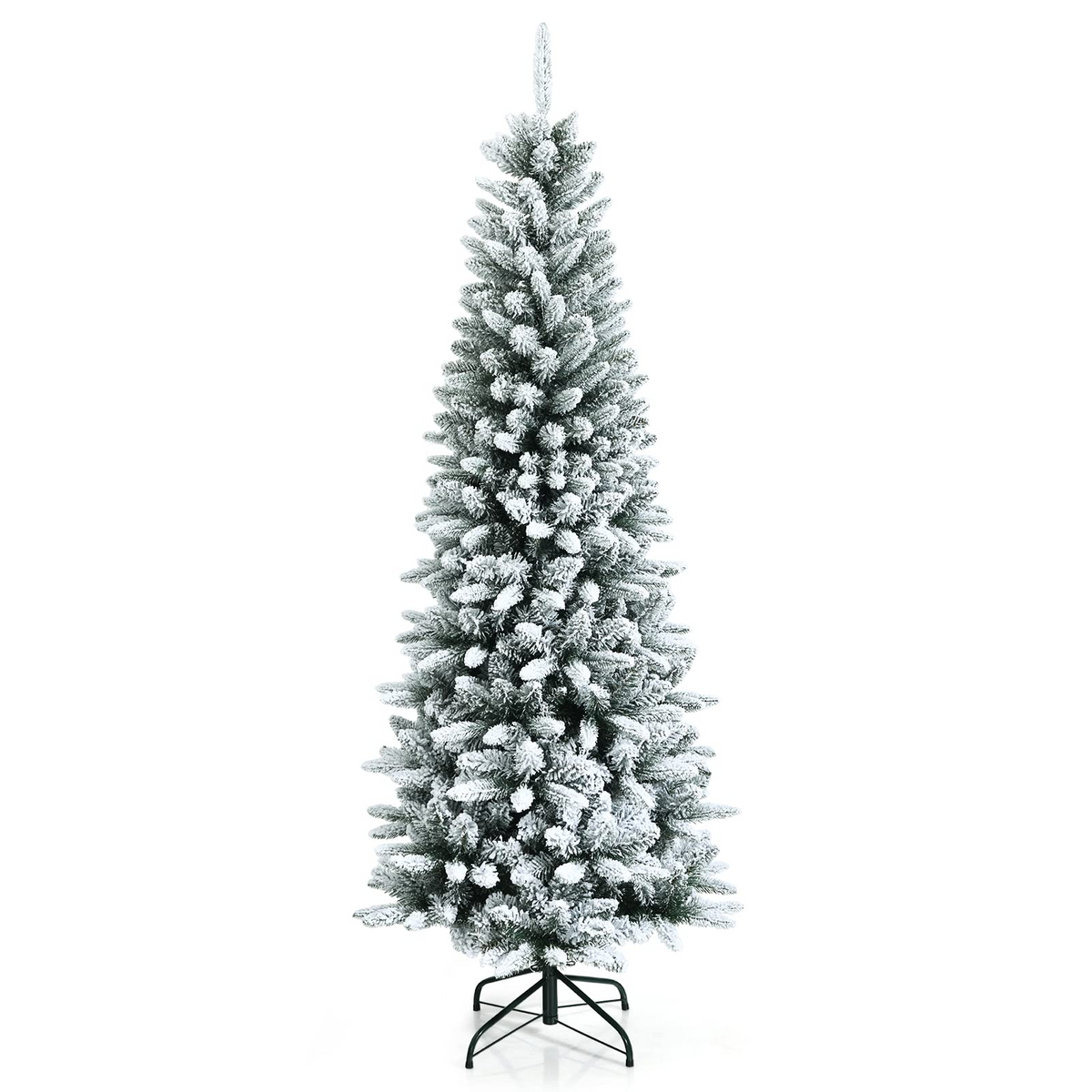 Lucktree Snow Flocked Pencil Christmas Tree, Hinged Artificial Slim Xmas Tree - LucktreeUS