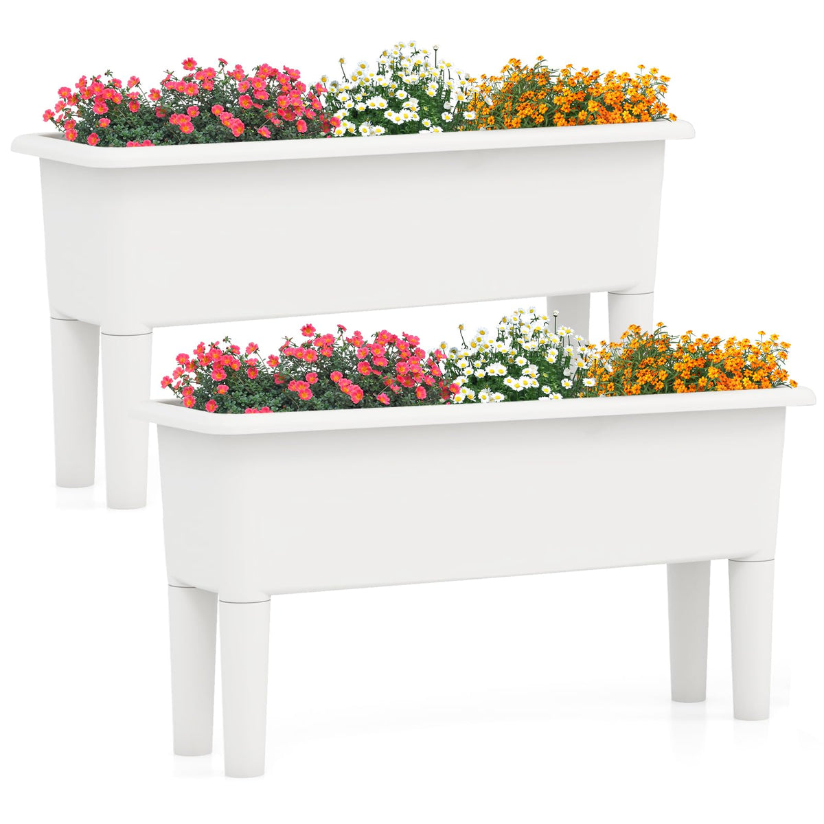 Lucktree Raised Garden Beds Outdoor Set of 2, Self-Watering Planter Box with Detachable Legs & Drainage Hole