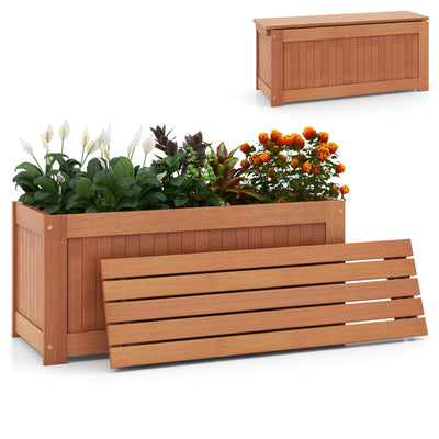 Lucktree 2-in-1 Outdoor Bench, Wood Raised Garden Bed with Open Base, Teak Oil Finish
