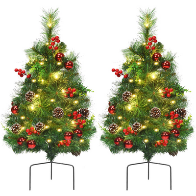Lucktree Set of 2 Pathway Christmas Trees, 2FT Pre-Lit Artificial Xmas Trees - LucktreeUS