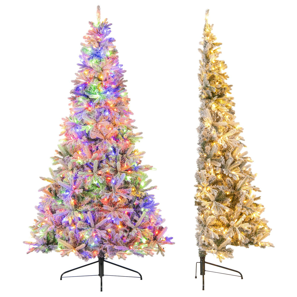 Lucktree 7 FT Half Snow Flocked Christmas Tree with 240 Warm White & Multicolored LED Lights