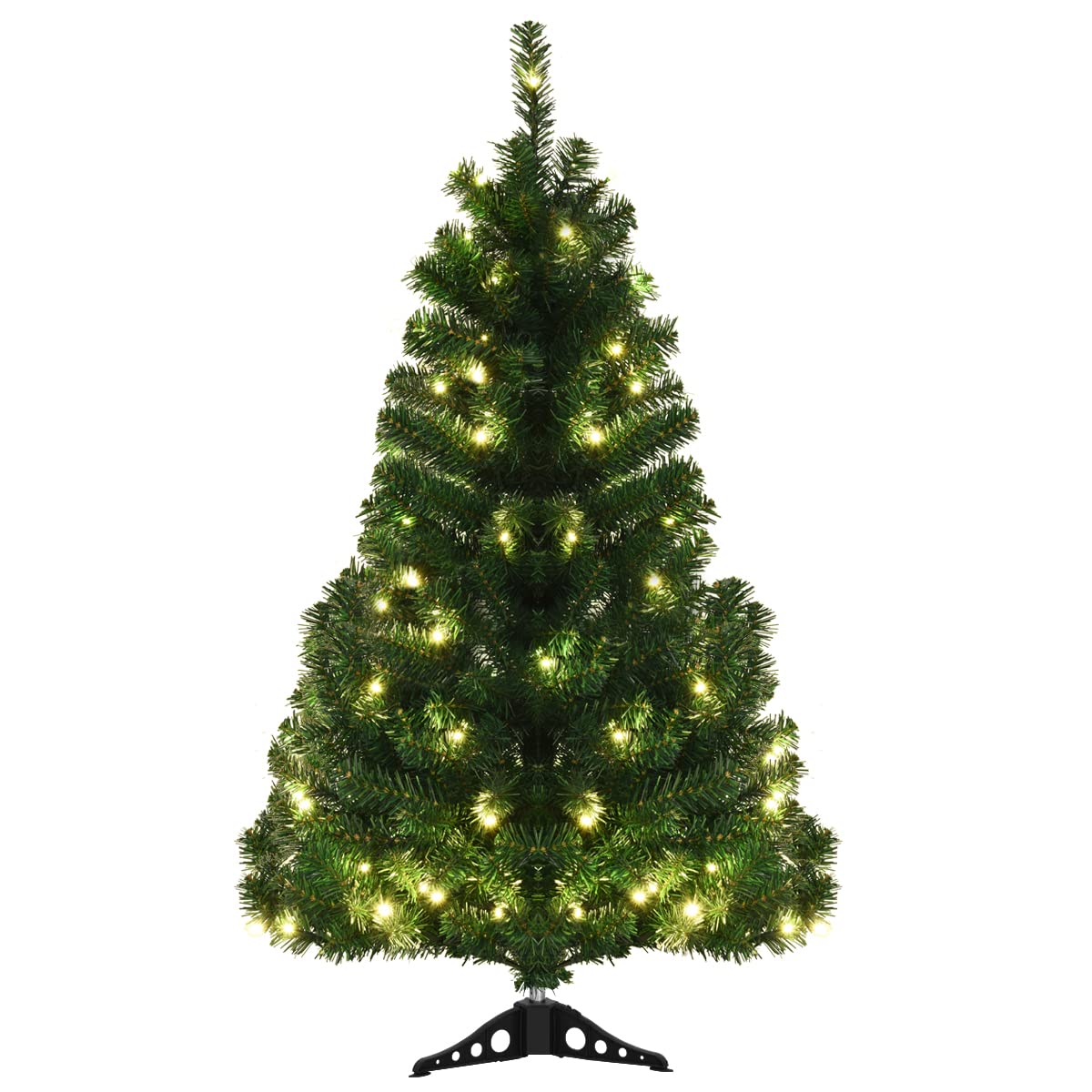 4ft Pre-Lit Christmas Tree, Artificial PVC Xmas Tree with 100 Warm White LED Lights and Stable Triangular Stand - LucktreeUS