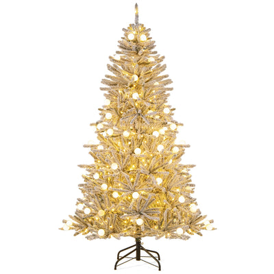 Lucktree Pre-Lit Snow Flocked Christmas Tree with Warm White LED Lights & Globe Lights