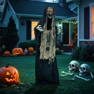 Lucktree 5.3 FT Halloween Animatronics Standing Hunchback Witch Decorations