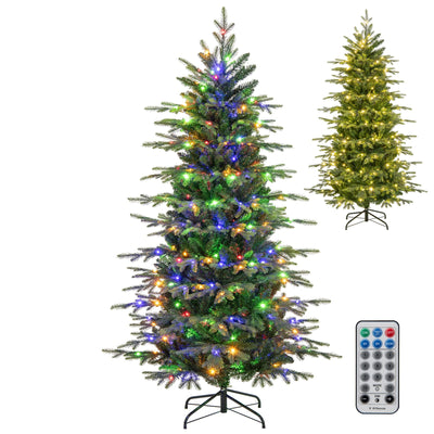Lucktree 6ft Pre-Lit Artificial Christmas Tree with 714 PVC & PE Tips, 260 Multicolored & Warm White LED Lights, 11 Modes