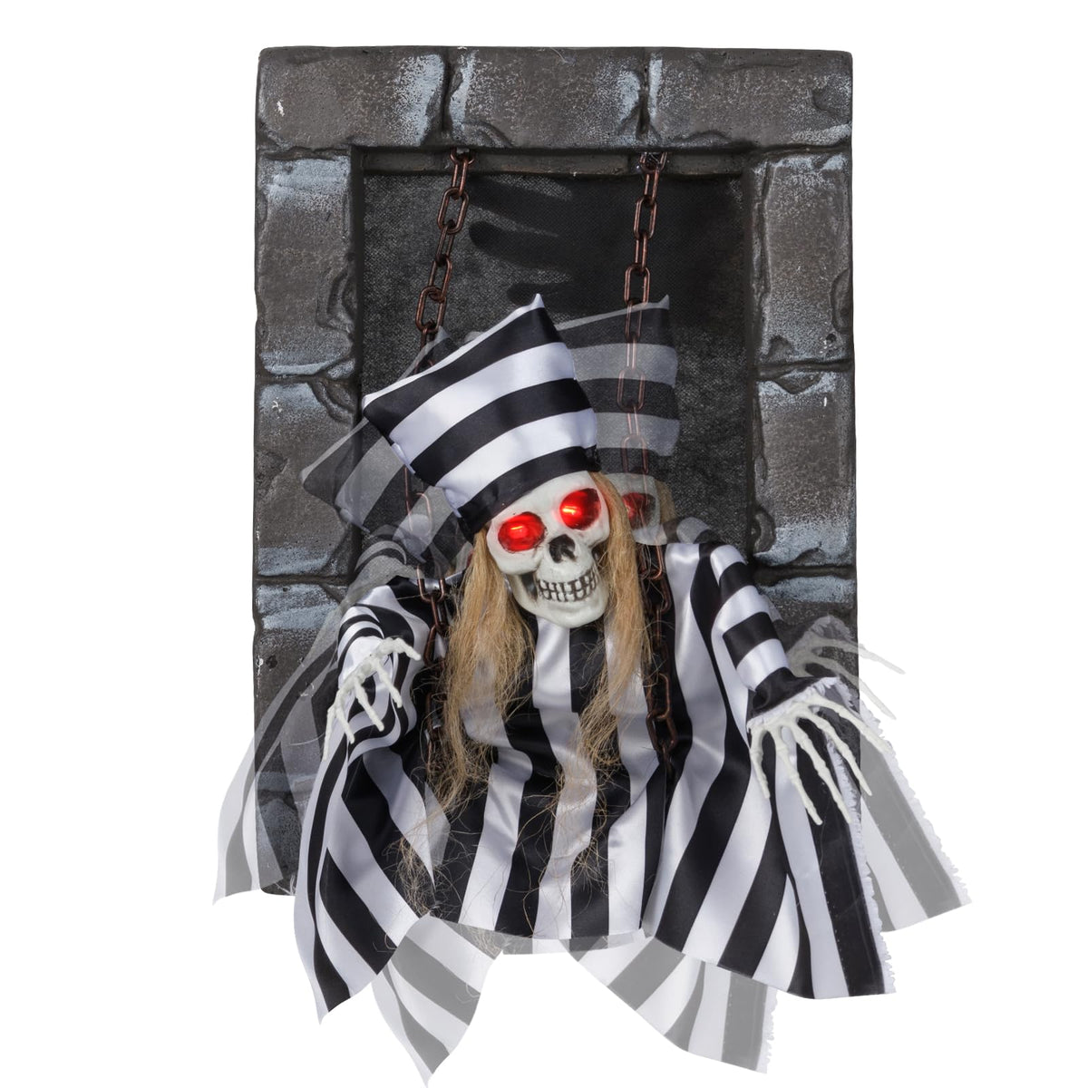 Lucktree Animated Halloween Decoration, 18” Hanging Skull Prisoner
