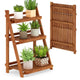Lucktree Foldable Ladder Plant Shelf 3-Tier Solid Wood Indoor Outdoor Flower Pot Display Rack