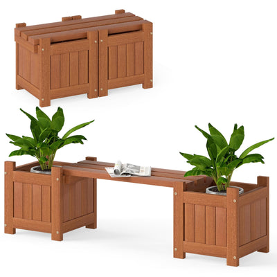 Lucktree 2-in-1 Outdoor Bench with 2/4 Planter Boxes Wood with Teak Oil Finish 42"x11"x11.5"