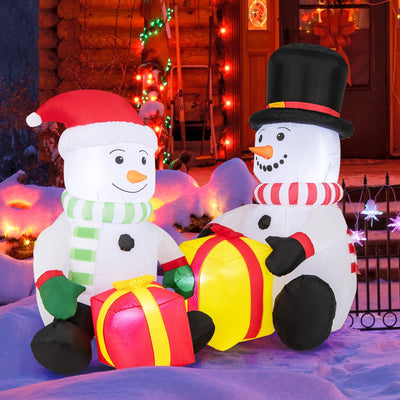 Lucktree 5FT Christmas Inflatables, LED Lighted Xmas Double Inflatable Snowmen Holding Gift Boxes