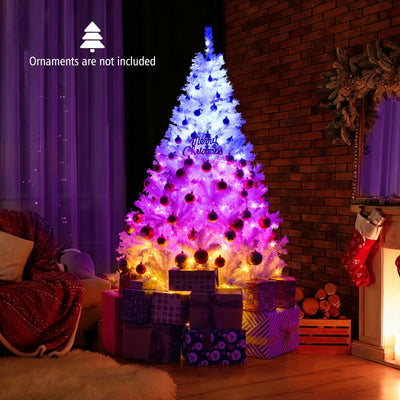 Lucktree White Pre-Lit Artificial Christmas Tree with Warm White & 3-Color LED Lights