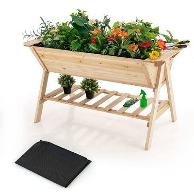 Lucktree Plant Raised Bed 2 Tiers Garden Bed, Outdoor Fir Wood Plant Container with Storage Shelf