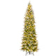 Lucktree 9 FT Pre-Lit Pencil Christmas Tree, Artificial Snow Flocked Hinged Fake Slim Xmas Tree with 470 Warm-White LED Lights