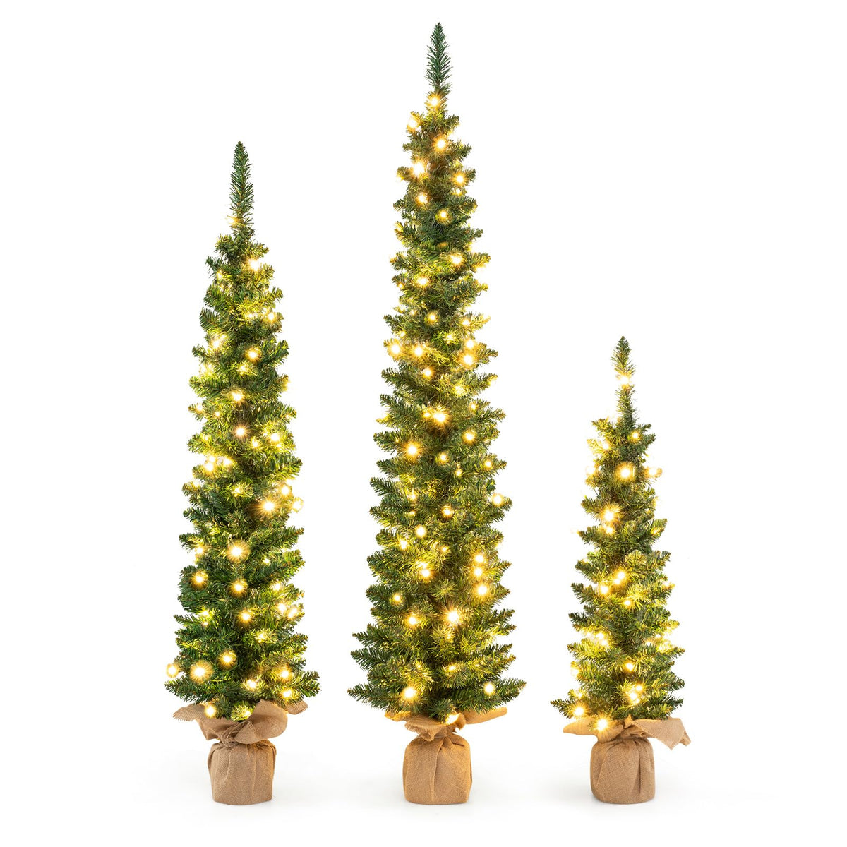 Lucktree 3' 4' 5' Pre-Lit Artificial Christmas Tree Set of 3