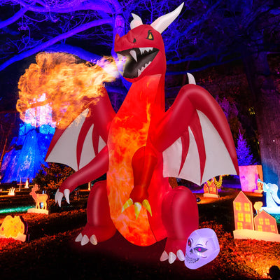 Lucktree 8 FT Halloween Inflatable Fire Dragon, Blow-up Red Dragon