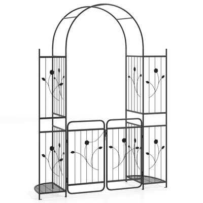 Lucktree 87'' Metal Garden Arbor with Lockable Gate and Planter Shelves