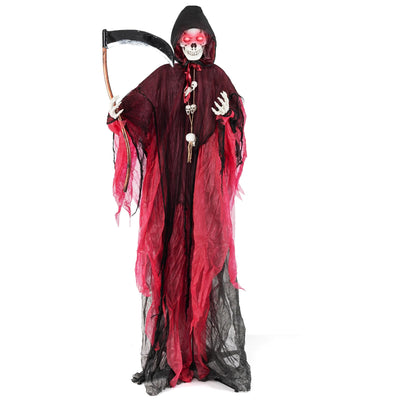 Lucktree 8 Ft Halloween Animatronics, Sound & Touch Activated Grim Reaper with Sickle, Glowing LED Eyes & Scary Voices