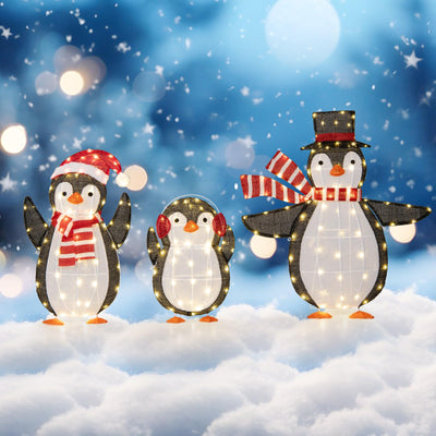 Lucktree Set of 3 Lighted Christmas Penguins with LED Lights Outdoor Glowing Holiday Display