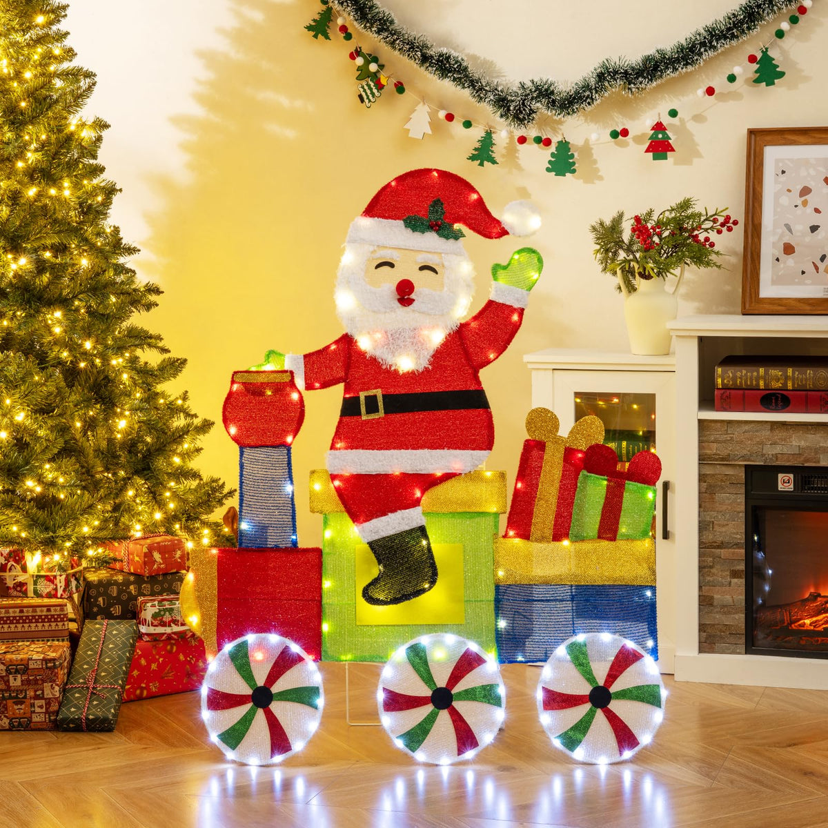 Lucktree Lighted Santa on Train Christmas Decoration with LED Lights