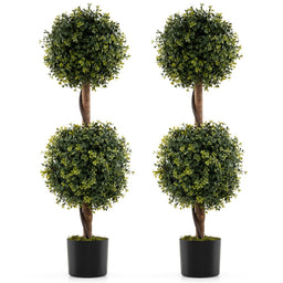 Lucktree 3 FT Artificial Boxwood Topiary Trees Set of 2 Faux Outdoor Topiary Ball Tree with Cement-Filled Pot