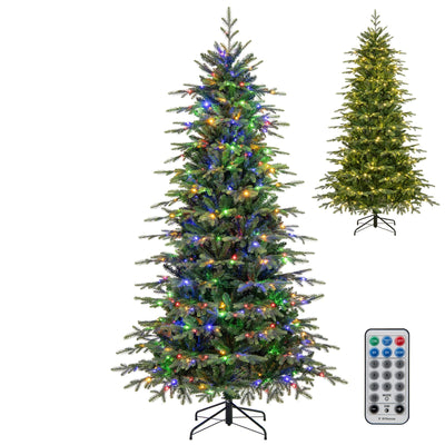 Lucktree 7.5ft Pre-Lit Artificial Christmas Tree with 1162 PVC & PE Tips, 380 Multicolored & Warm White LED Lights