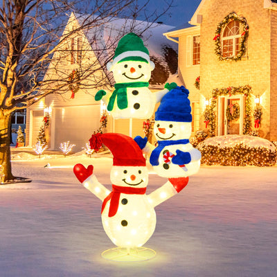 Lucktree 5 FT Christmas Lighted 3 Stacked Snowman Decoration