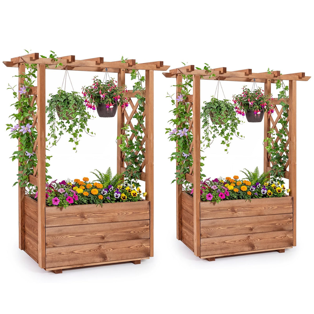 Lucktree Raised Garden Bed with Sided Trellis and Hanging Roof