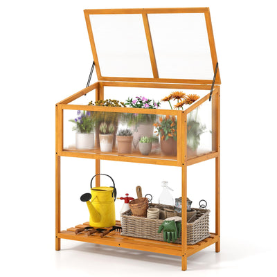 Lucktree Wood Cold Frame Greenhouse with Transparent Openable Roof & Slatted Shelf