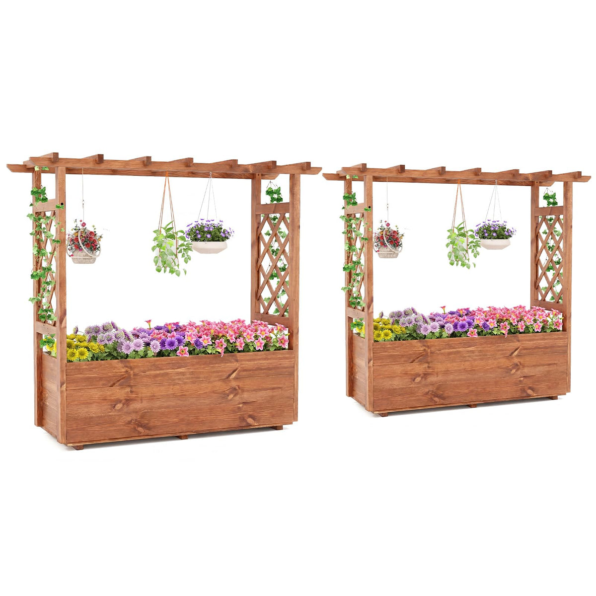 Lucktree Raised Garden Bed with Sided Trellis and Hanging Roof
