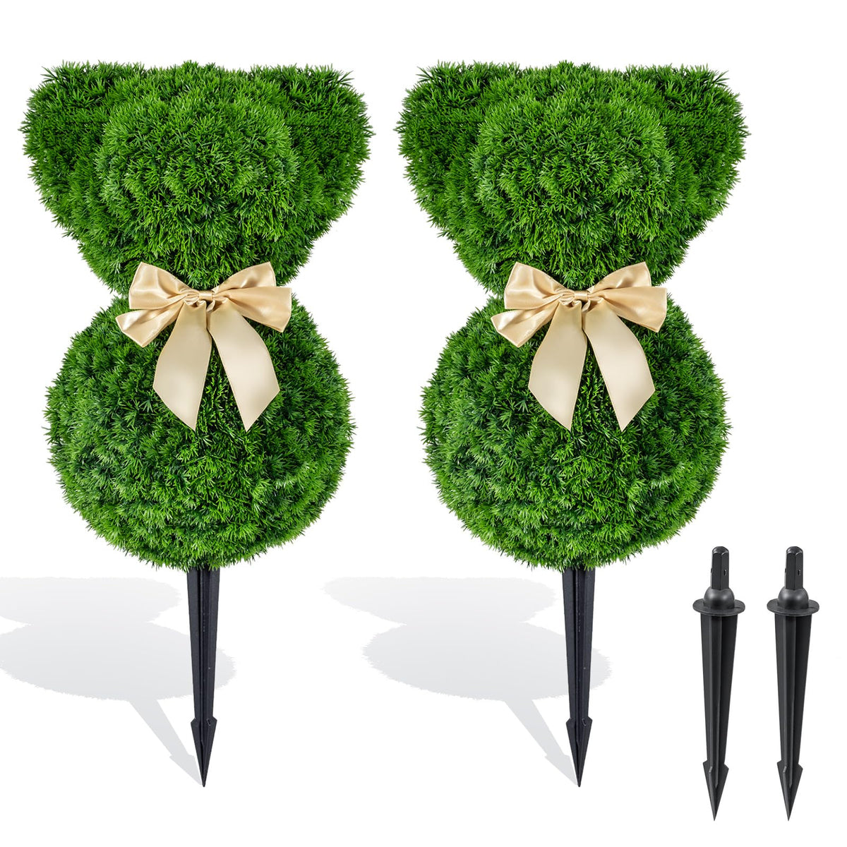 Lucktree 2 Pcs Teddy Bear Topiary Trees 16.5”Sun-Resistant Faux Boxwood Plants