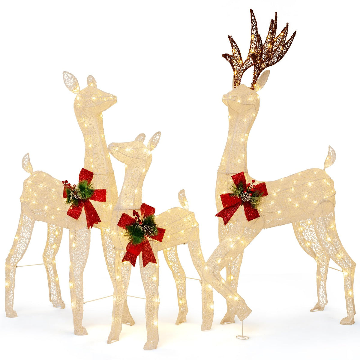 Lucktree 3 Pieces Lighted Christmas Reindeer Family, Xmas Lighted Deer Decoration with 230 Warm White LED Lights