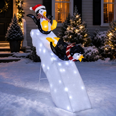 Lucktree 4 FT Lighted Christmas Penguin Slide Scene Decoration