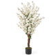 Lucktree 47” Faux Plum Blossom Plant with White Fabric Flower