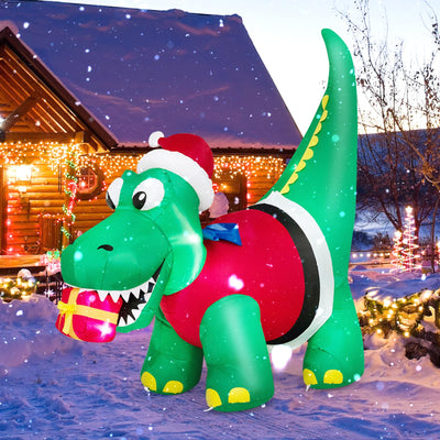 Lucktree 6 FT Lighted Inflatable Christmas Dinosaur Bite a Gift Box