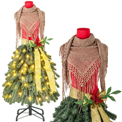 Lucktree 5ft Pre-Lit Dress Form Christmas Tree with Female Mannequin Torso & Scarf