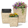Lucktree 3-Piece Rattan Planter Box Kit with Removable Plastic Liners