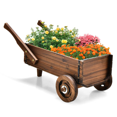 Lucktree Wooden Wagon Planter Box, Decorative Wagon Cart with Wheels, Handles